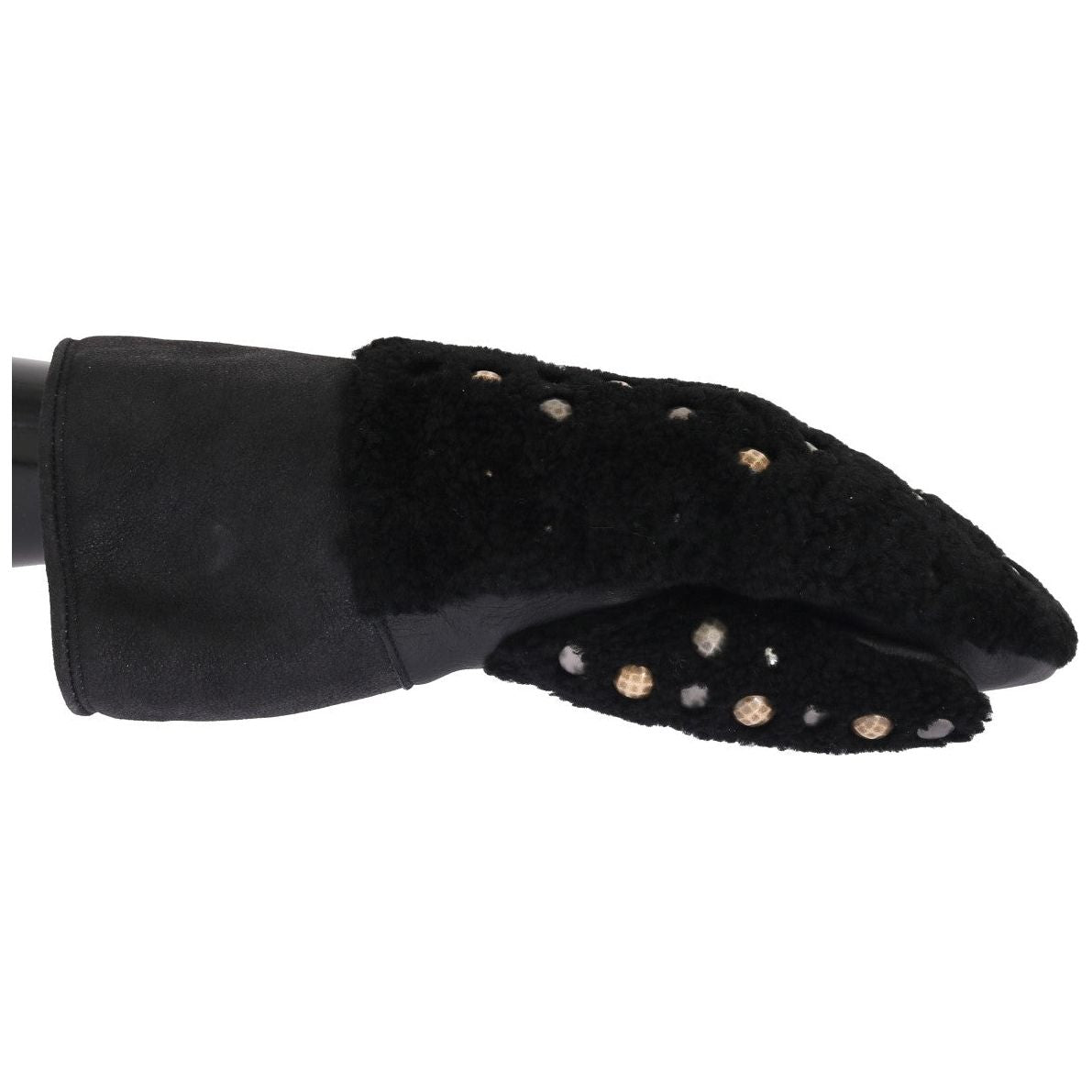 Dolce & Gabbana Black Leather Shearling Studded Gloves LB159-1