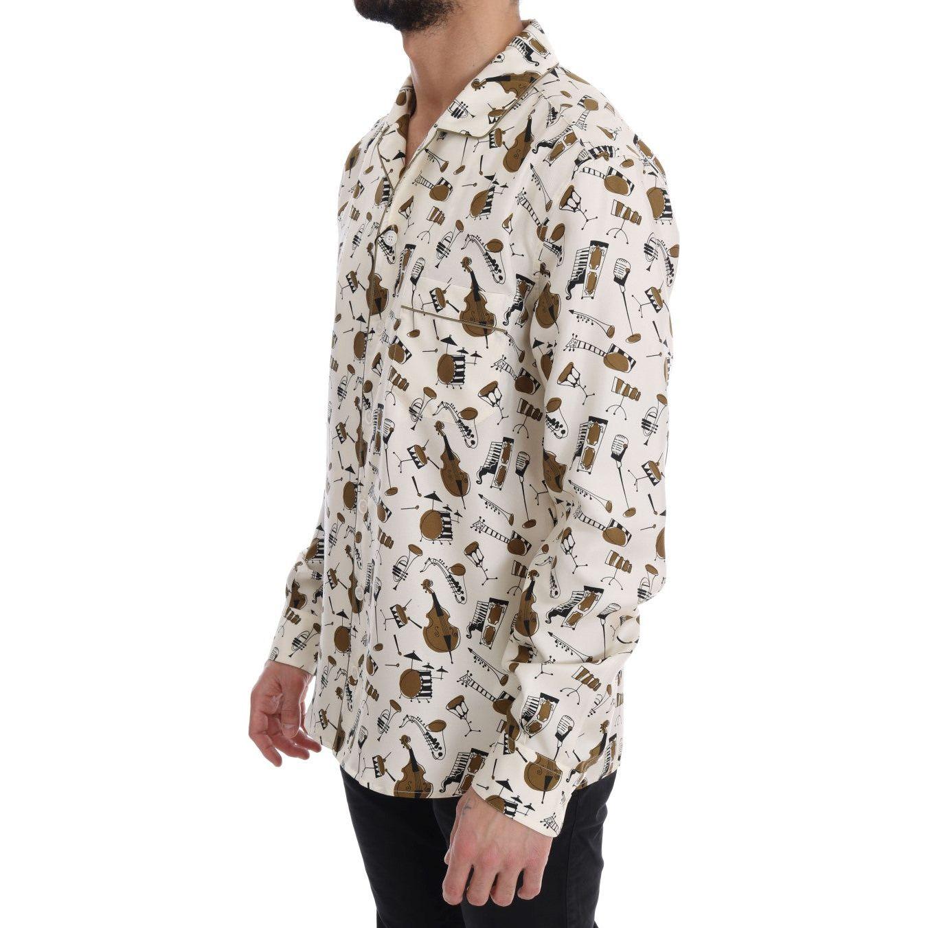 Dolce & Gabbana White Silk JAZZ Motive Print Shirt TSH1815-38