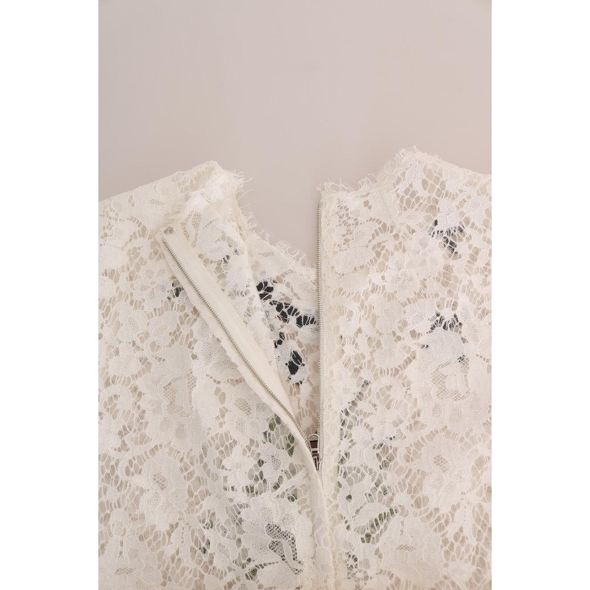 Dolce & Gabbana White Crystal Embellished Lace Blouse DR1358-1