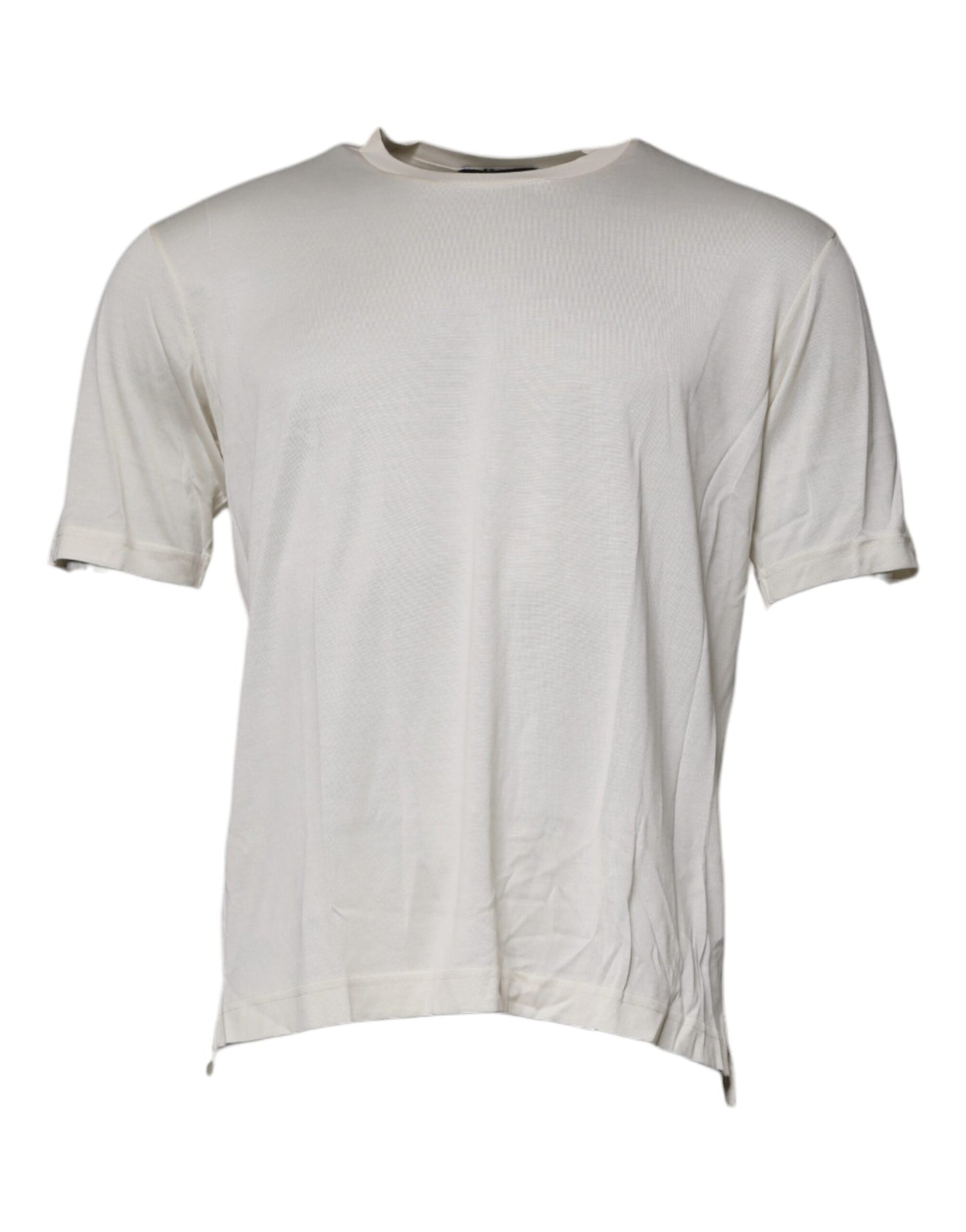 Dolce & Gabbana Off White Silk Crew Neck Short Sleeve T-shirt TSH87255-48