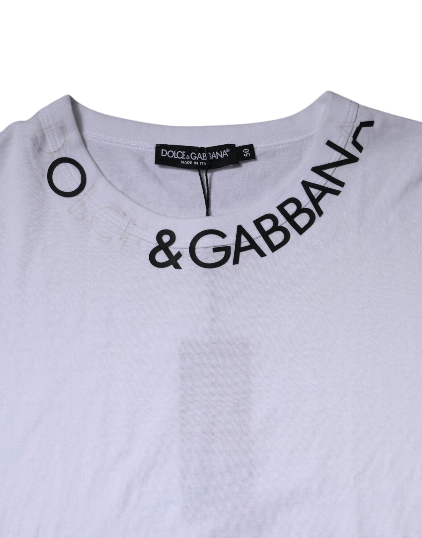 Dolce & Gabbana White Cotton Logo Crew Neck Short Sleeves T-shirt TSH87438-50