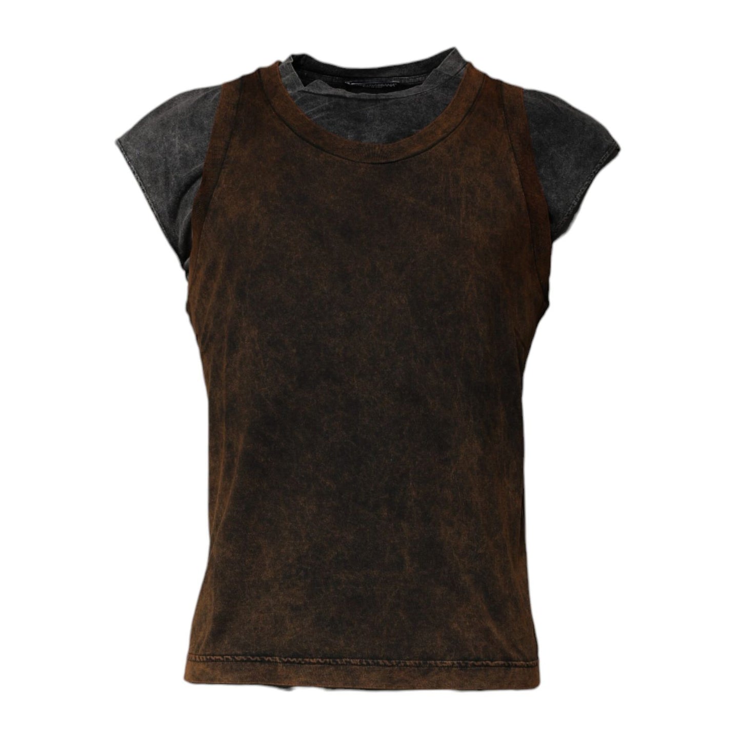 Dolce & Gabbana Brown Cotton Round Neck Sleeveless T-shirt