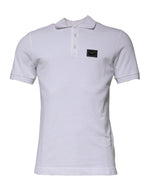 Dolce & Gabbana White Cotton Logo Plaque Collared Polo T-shirt TSH87488-50