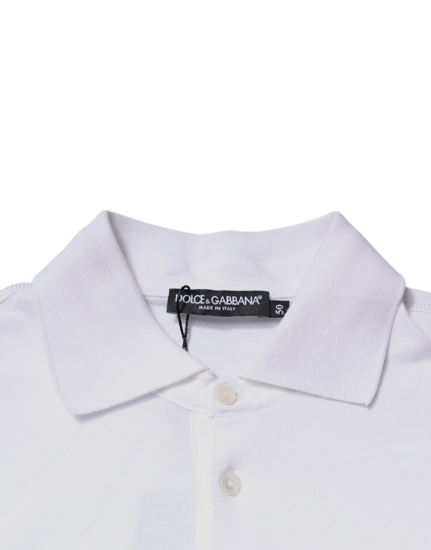 Dolce & Gabbana White Cotton Logo Plaque Collared Polo T-shirt TSH87488-50