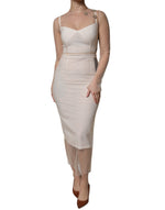 Dolce & Gabbana White Sheer Tulle Bustier Bodycon Midi Dress DR281231-40