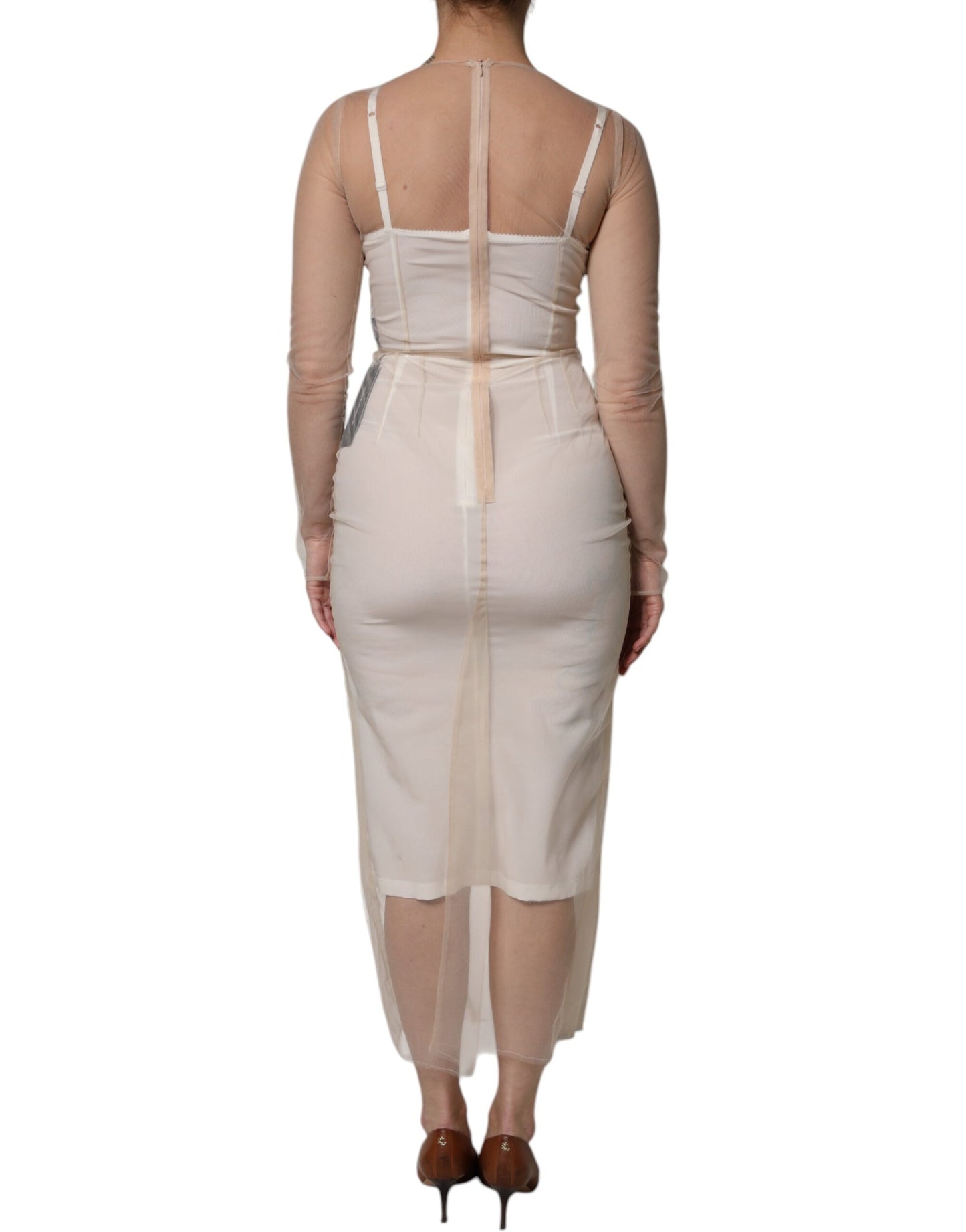 Dolce & Gabbana White Sheer Tulle Bustier Bodycon Midi Dress DR281232-40
