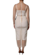 Dolce & Gabbana White Sheer Tulle Bustier Bodycon Midi Dress DR281232-40