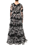 Dolce & Gabbana Black Silk Floral Lace Ricamo Ball Maxi Dress DR281339-40