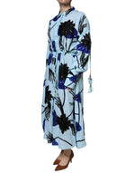 Christian Pellizzari Light Blue Floral Embellished Shirt Maxi Dress DR281375-42
