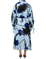 Christian Pellizzari Light Blue Floral Embellished Shirt Maxi Dress DR281375-42