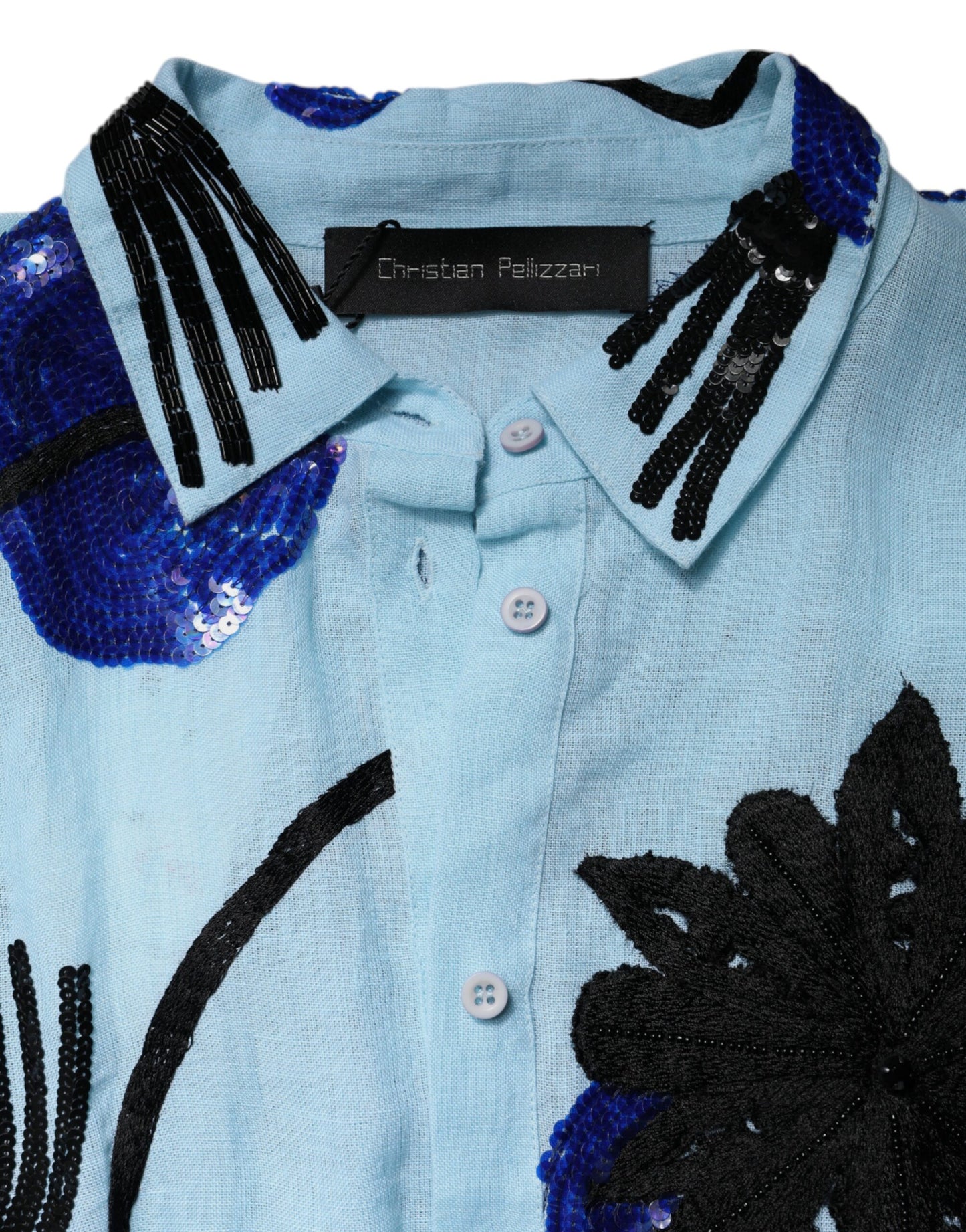Christian Pellizzari Light Blue Floral Embellished Shirt Maxi Dress DR281375-42