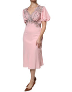 Ermanno Scervino Pink Floral Lace Short Sleeves V-neck Midi Dress DR281383-44