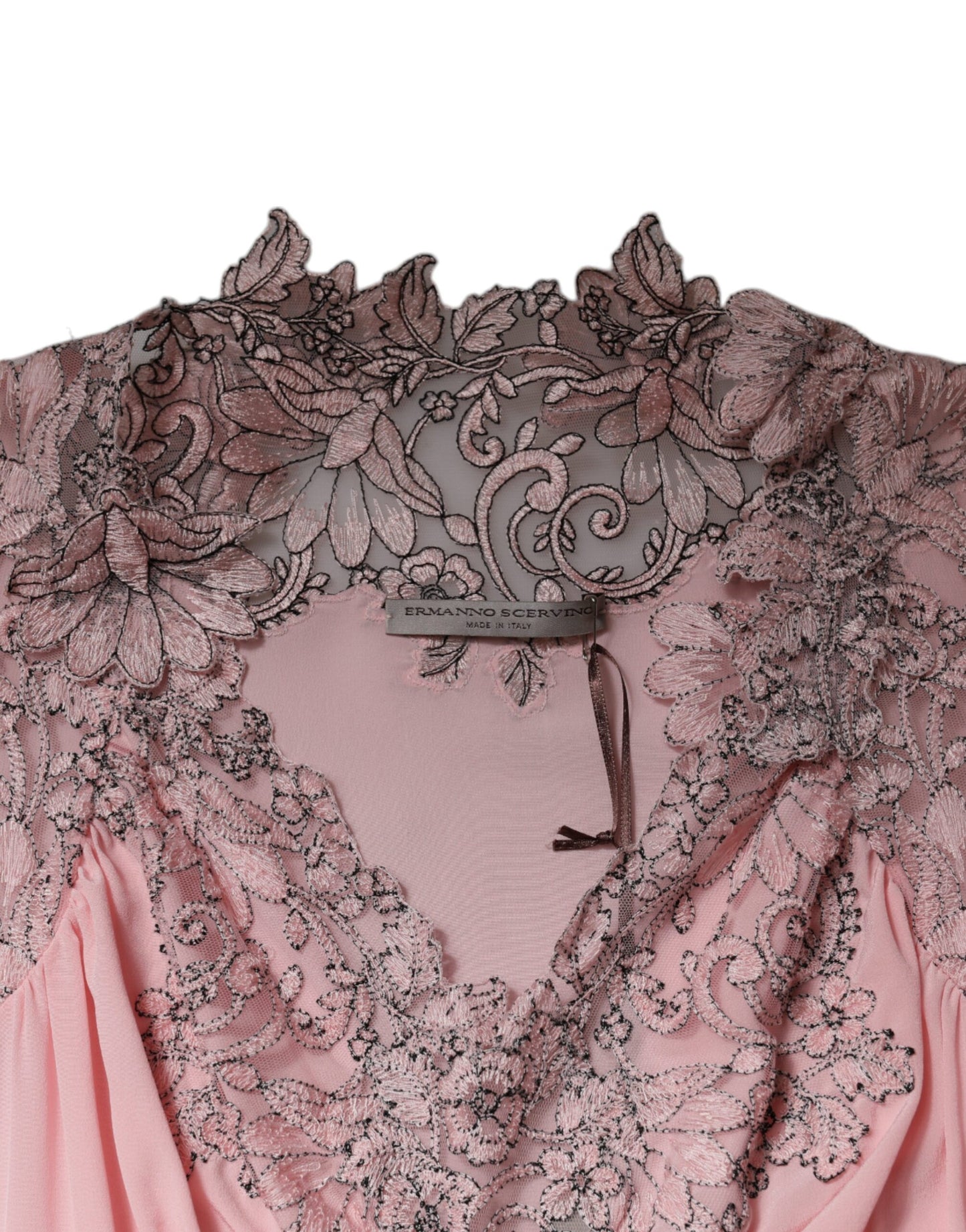 Ermanno Scervino Pink Floral Lace Short Sleeves V-neck Midi Dress DR281383-44