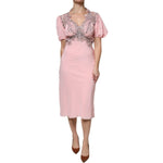 Ermanno Scervino Pink Floral Lace Short Sleeves V-neck Midi Dress DR281388-40