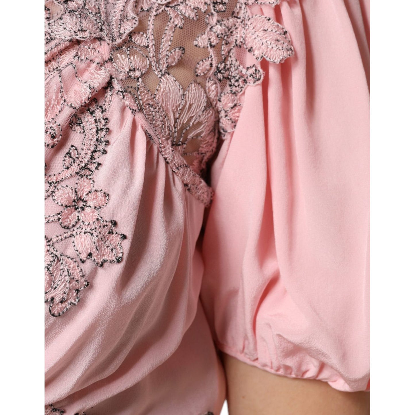 Ermanno Scervino Pink Floral Lace Short Sleeves V-neck Midi Dress DR281388-40