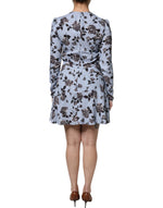 Valentino Light Blue Floral Long Sleeves A-line Mini Dress DR281395-40