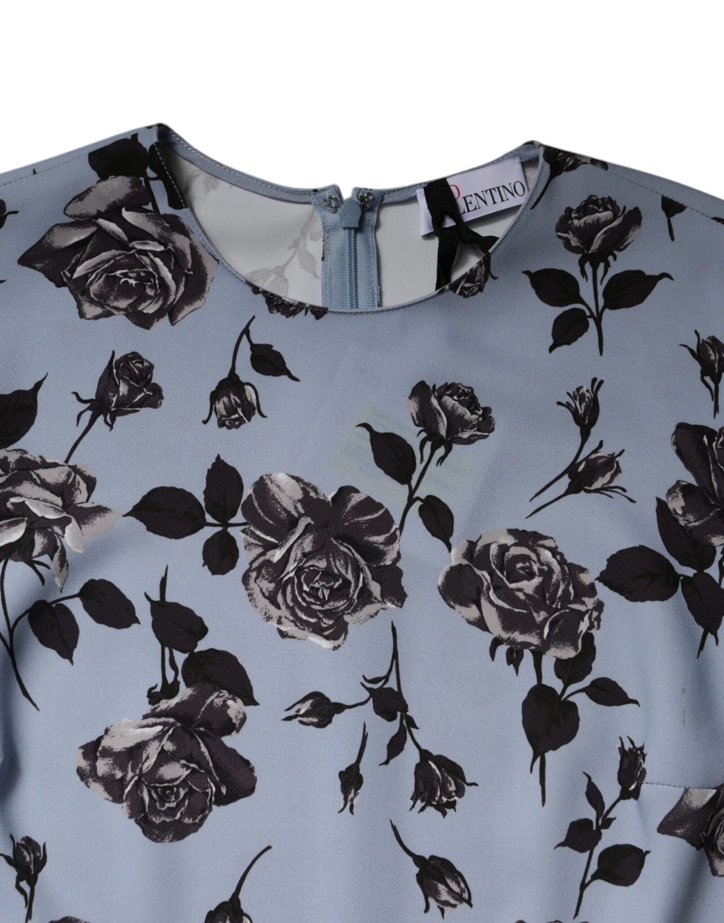 Valentino Light Blue Floral Long Sleeves A-line Mini Dress DR281395-40