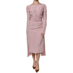 Ermanno Scervino Pink Stripes Silk Long Sleeves Midi Dress DR281401-38