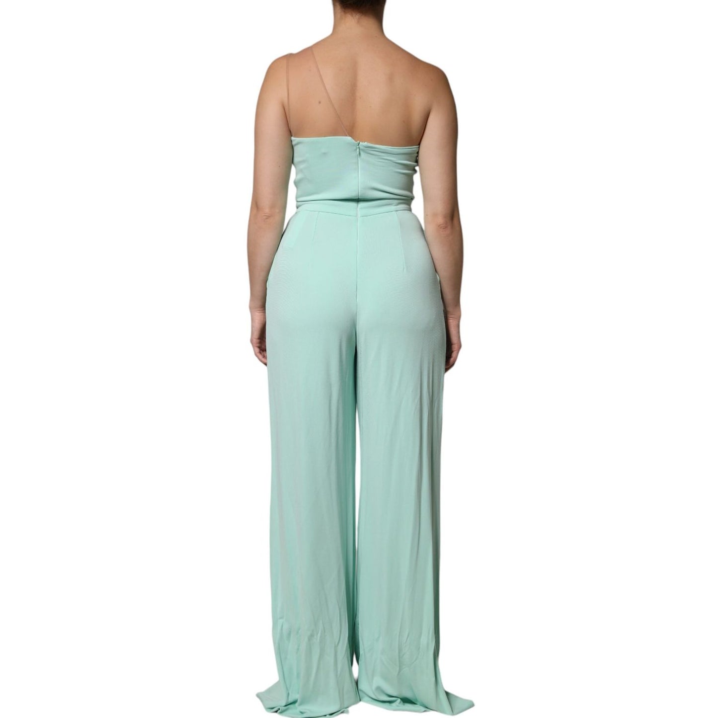 Elisabetta Franchi Mint Green One Shoulder Long Jumpsuit Dress DR281421-42