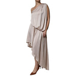 Christian Pellizzari Beige One Shoulder Asymmetric Drape Dress DR281425-40