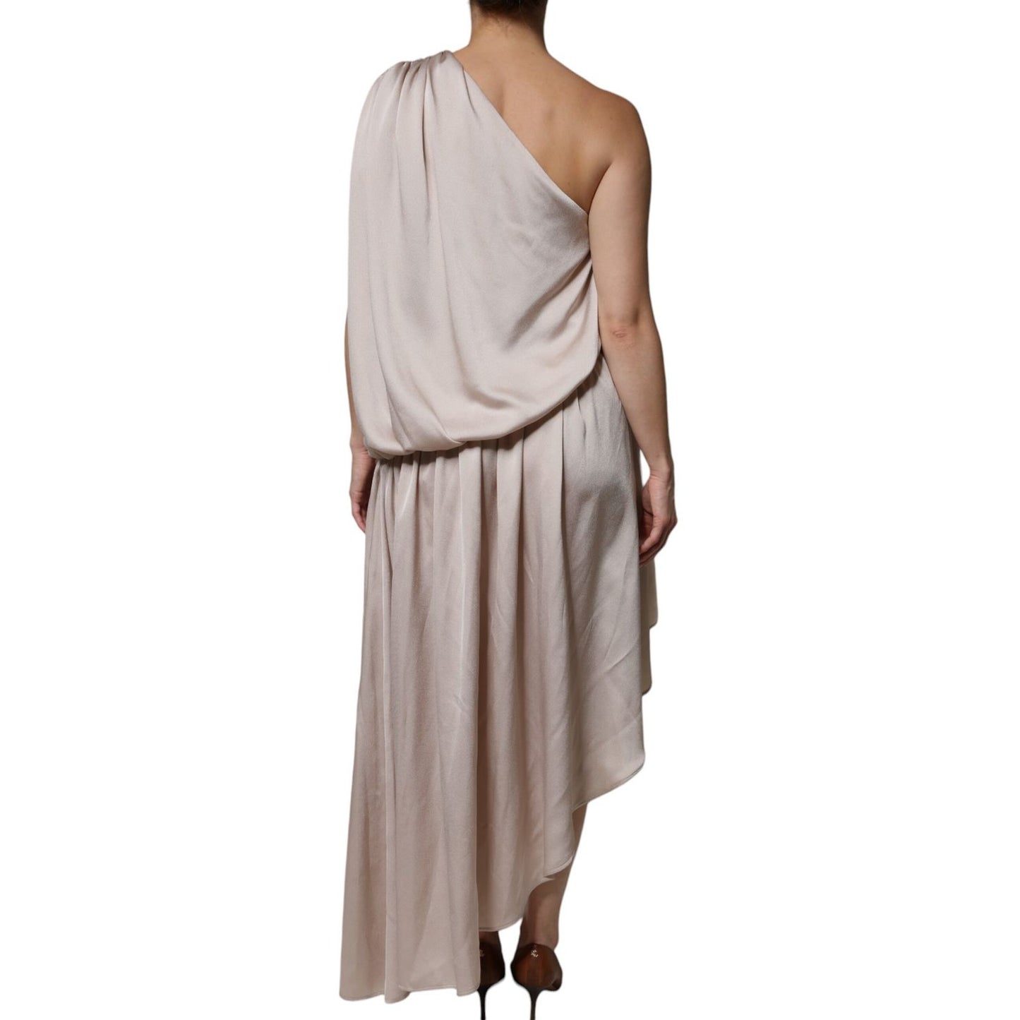 Christian Pellizzari Beige One Shoulder Asymmetric Drape Dress DR281425-40