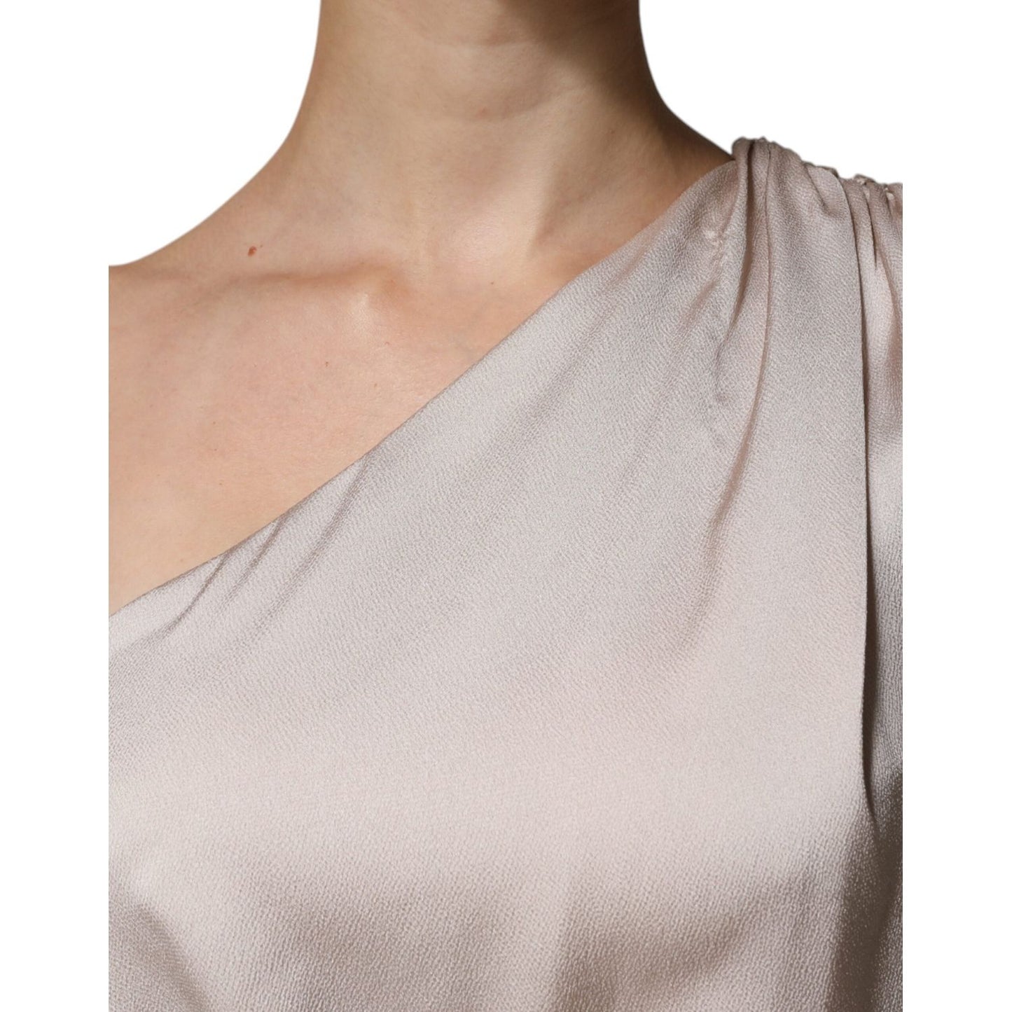 Christian Pellizzari Beige One Shoulder Asymmetric Drape Dress DR281425-40