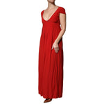 Dondup Red Acetate Short Sleeves Plunging Neckline Maxi Dress DR281430-42