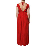 Dondup Red Acetate Short Sleeves Plunging Neckline Maxi Dress DR281430-42