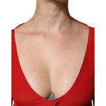 Dondup Red Acetate Short Sleeves Plunging Neckline Maxi Dress DR281430-42