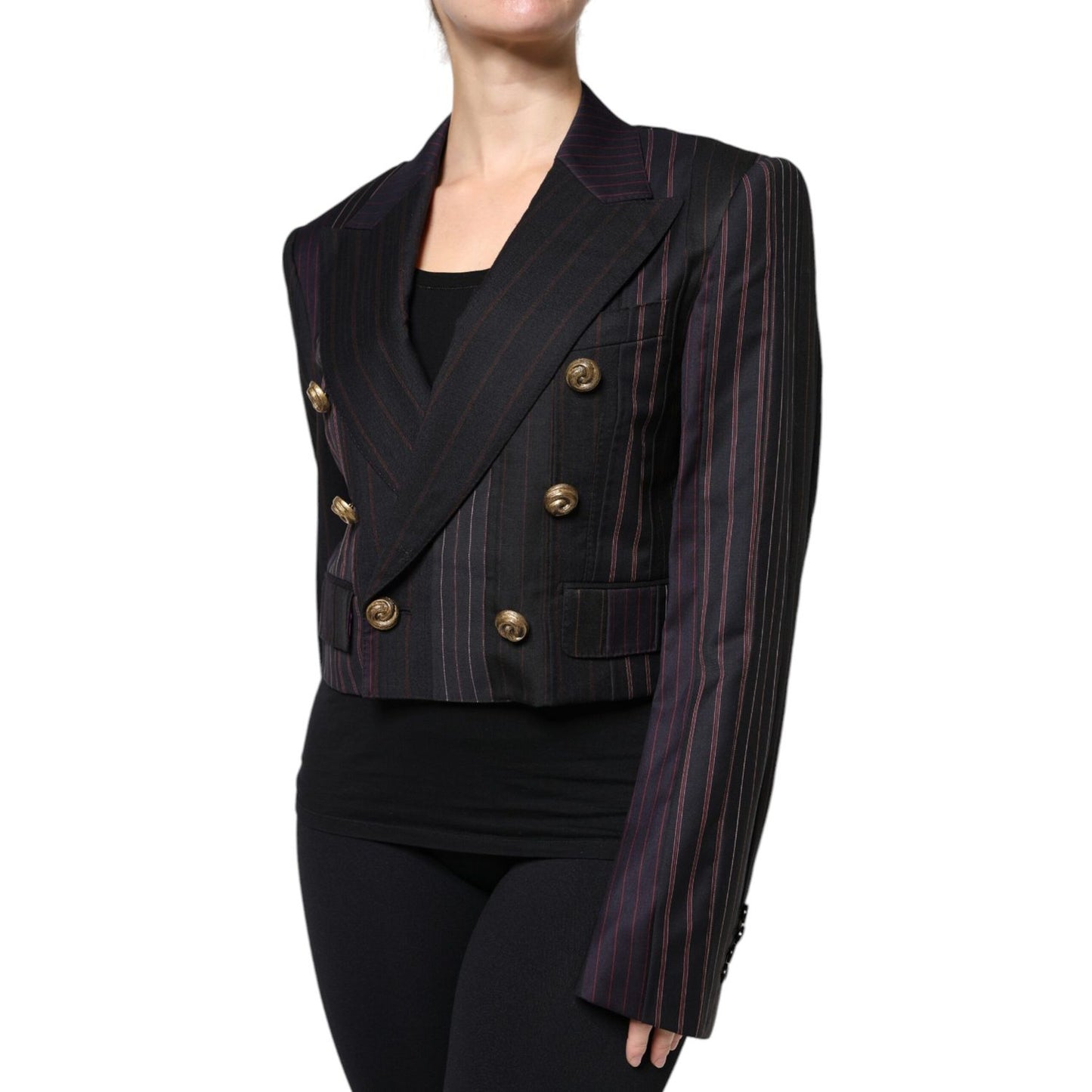 Dolce & Gabbana Multicolor Stripes Wool Cropped Blazer Coat Jacket JKT4179-40