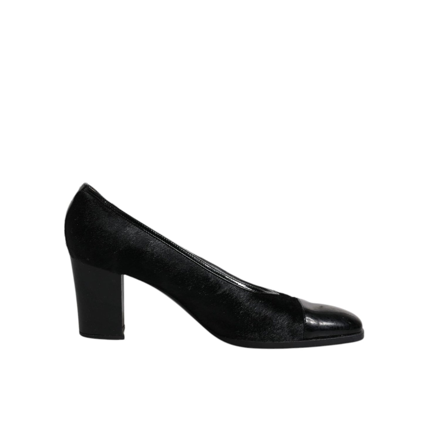 Dolce & Gabbana Black Leather Block Heels Pumps Shoes LA12225-40