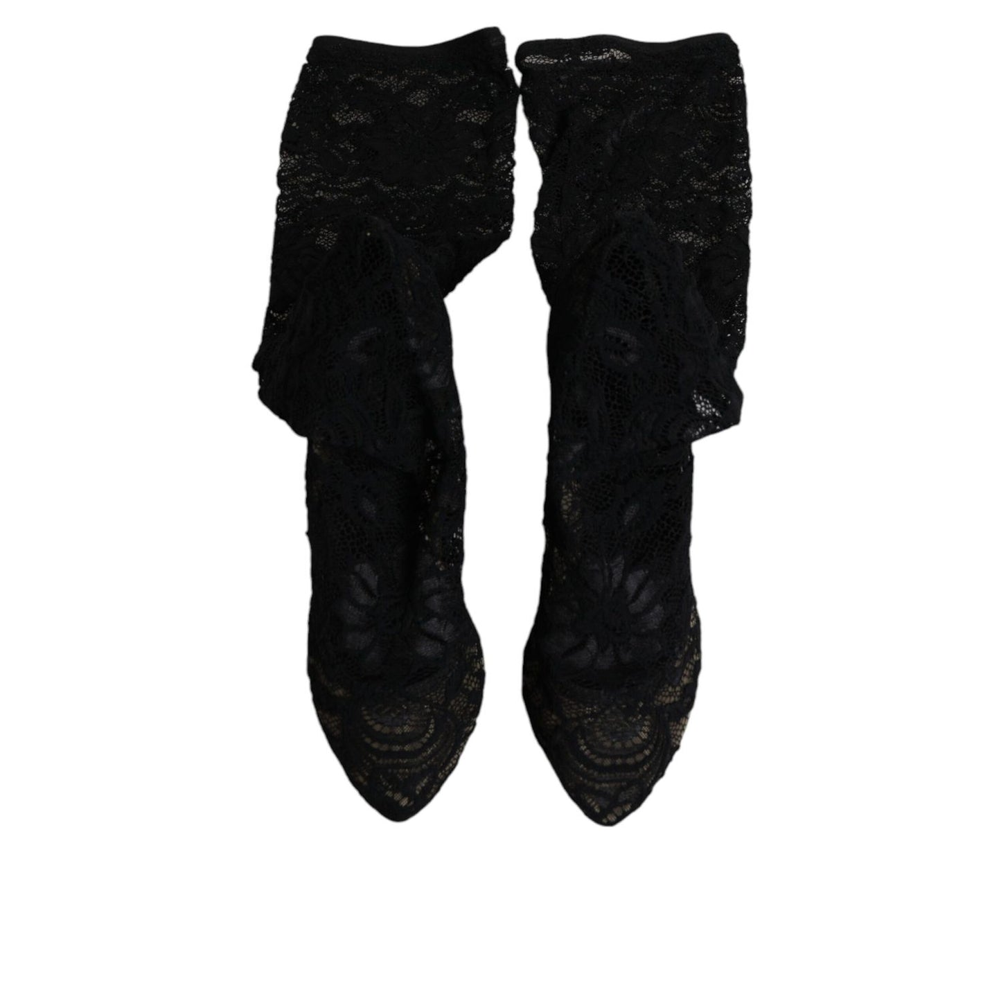 Dolce & Gabbana Black Stretch Socks Taormina Lace Boots Shoes LA12276-39
