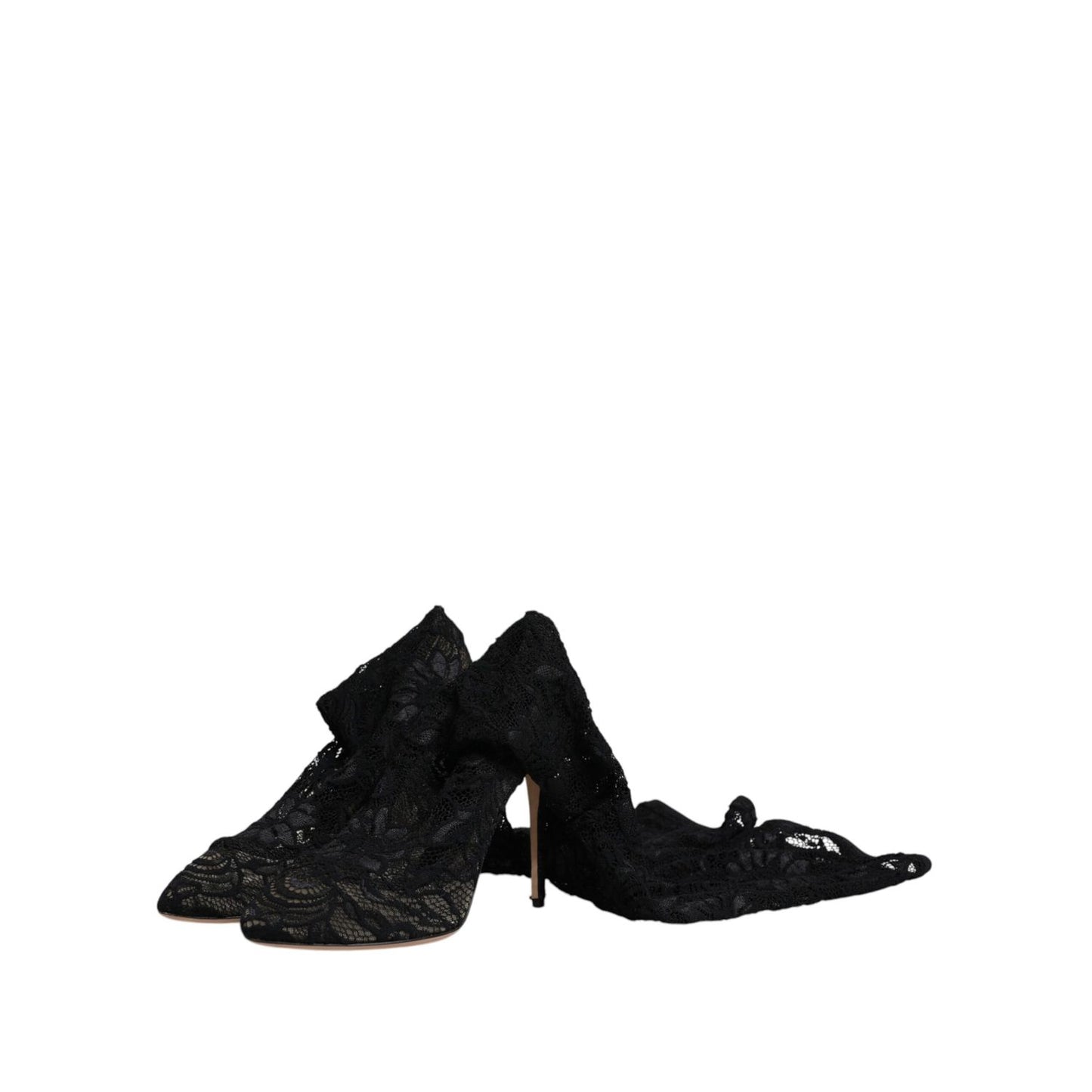 Dolce & Gabbana Black Stretch Socks Taormina Lace Boots Shoes LA12276-39
