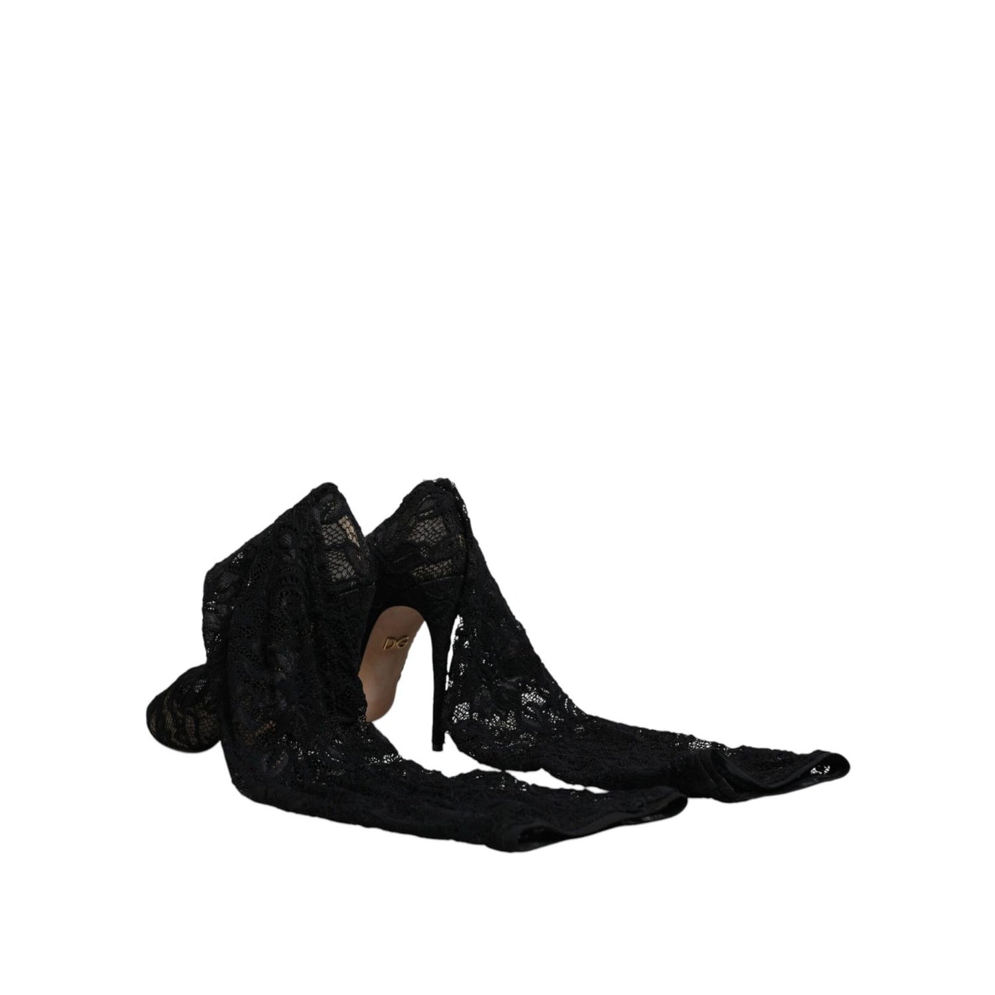 Dolce & Gabbana Black Stretch Socks Taormina Lace Boots Shoes LA12276-39