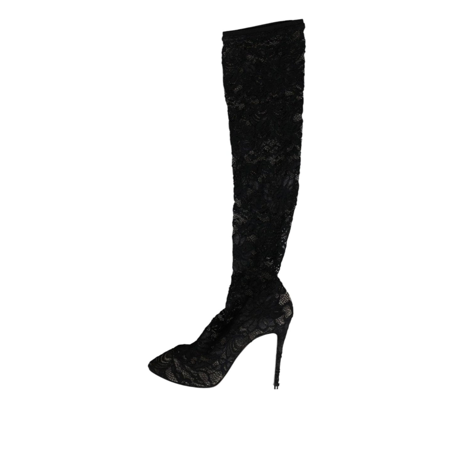 Dolce & Gabbana Black Stretch Socks Taormina Lace Boots Shoes LA12276-39