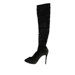 Dolce & Gabbana Black Stretch Socks Taormina Lace Boots Shoes LA12276-39