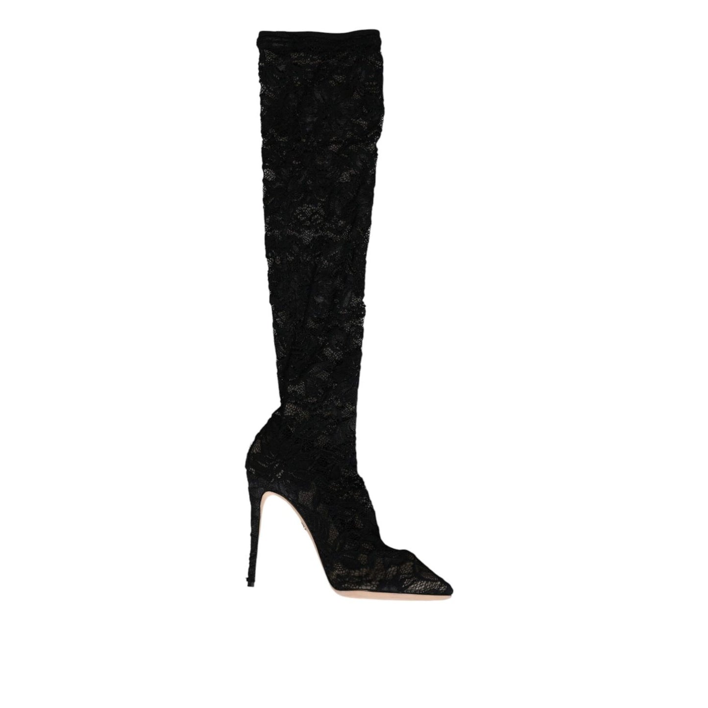 Dolce & Gabbana Black Stretch Socks Taormina Lace Boots Shoes LA12276-39