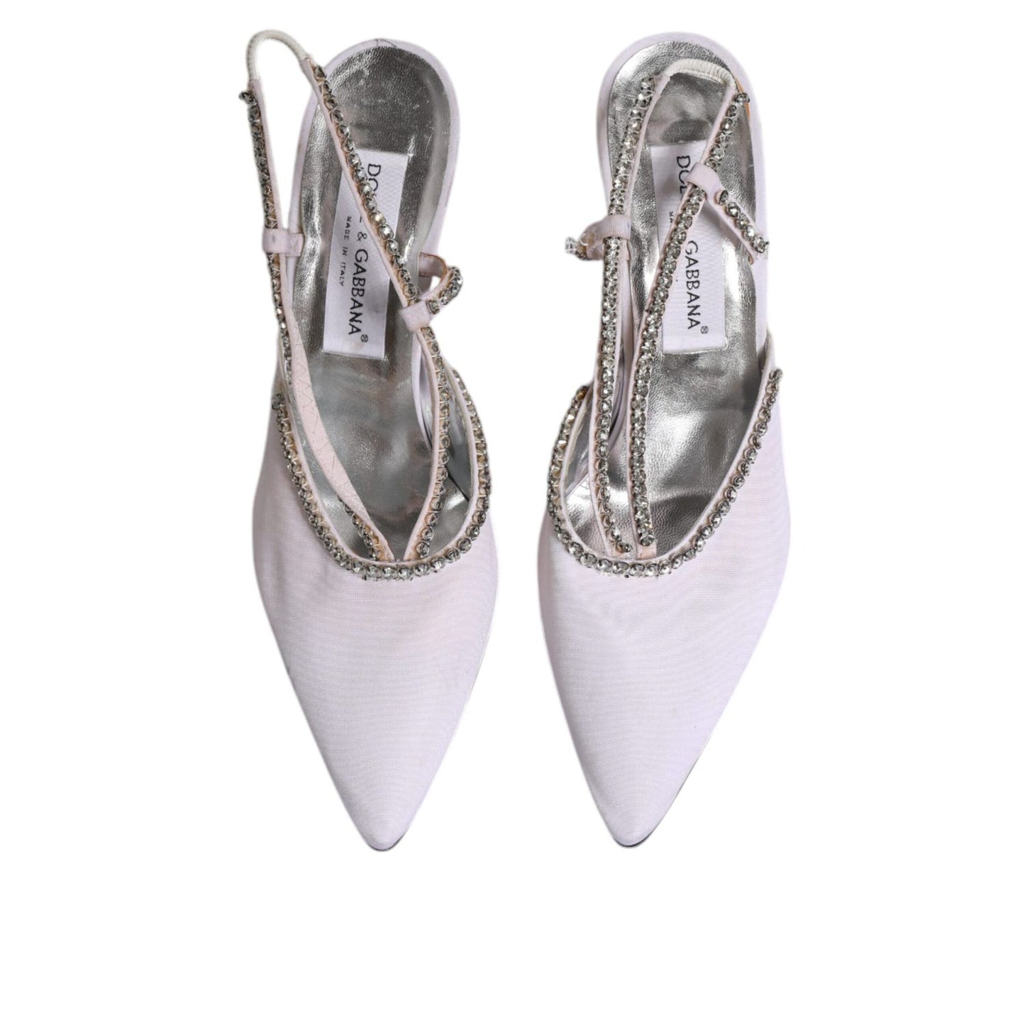 Dolce & Gabbana White Strass Crystal Slingbacks Pumps Shoes LA12279-40