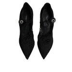 Dolce & Gabbana Black Lace Crystals Mary Jane Pumps Shoes LA12281-41