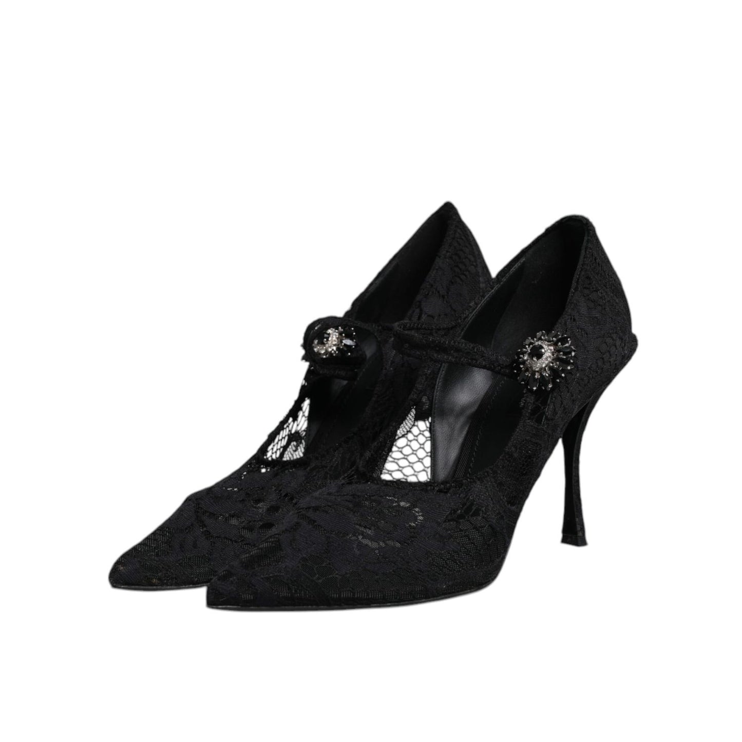 Dolce & Gabbana Black Lace Crystals Mary Jane Pumps Shoes LA12281-41