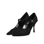 Dolce & Gabbana Black Lace Crystals Mary Jane Pumps Shoes LA12281-41