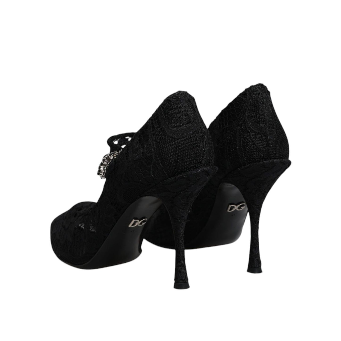 Dolce & Gabbana Black Lace Crystals Mary Jane Pumps Shoes LA12281-41