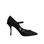 Dolce & Gabbana Black Lace Crystals Mary Jane Pumps Shoes LA12281-41