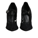Dolce & Gabbana Black Lace Crystals Mary Jane Pumps Shoes LA12282-41