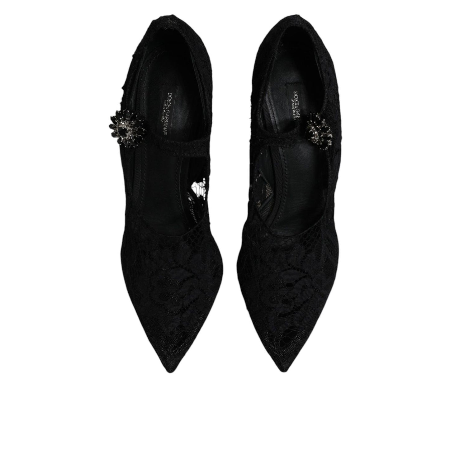 Dolce & Gabbana Black Lace Crystals Mary Jane Pumps Shoes LA12282-41