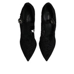 Dolce & Gabbana Black Lace Crystals Mary Jane Pumps Shoes LA12282-41