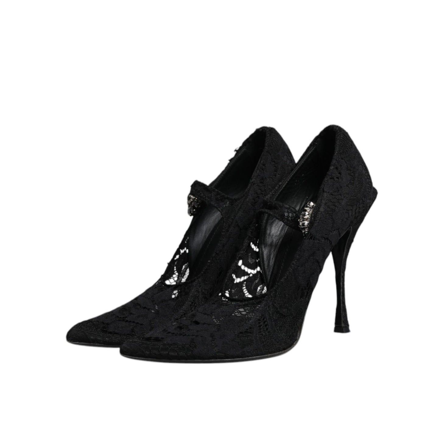 Dolce & Gabbana Black Lace Crystals Mary Jane Pumps Shoes LA12282-41