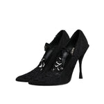 Dolce & Gabbana Black Lace Crystals Mary Jane Pumps Shoes LA12282-41