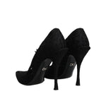 Dolce & Gabbana Black Lace Crystals Mary Jane Pumps Shoes LA12282-41