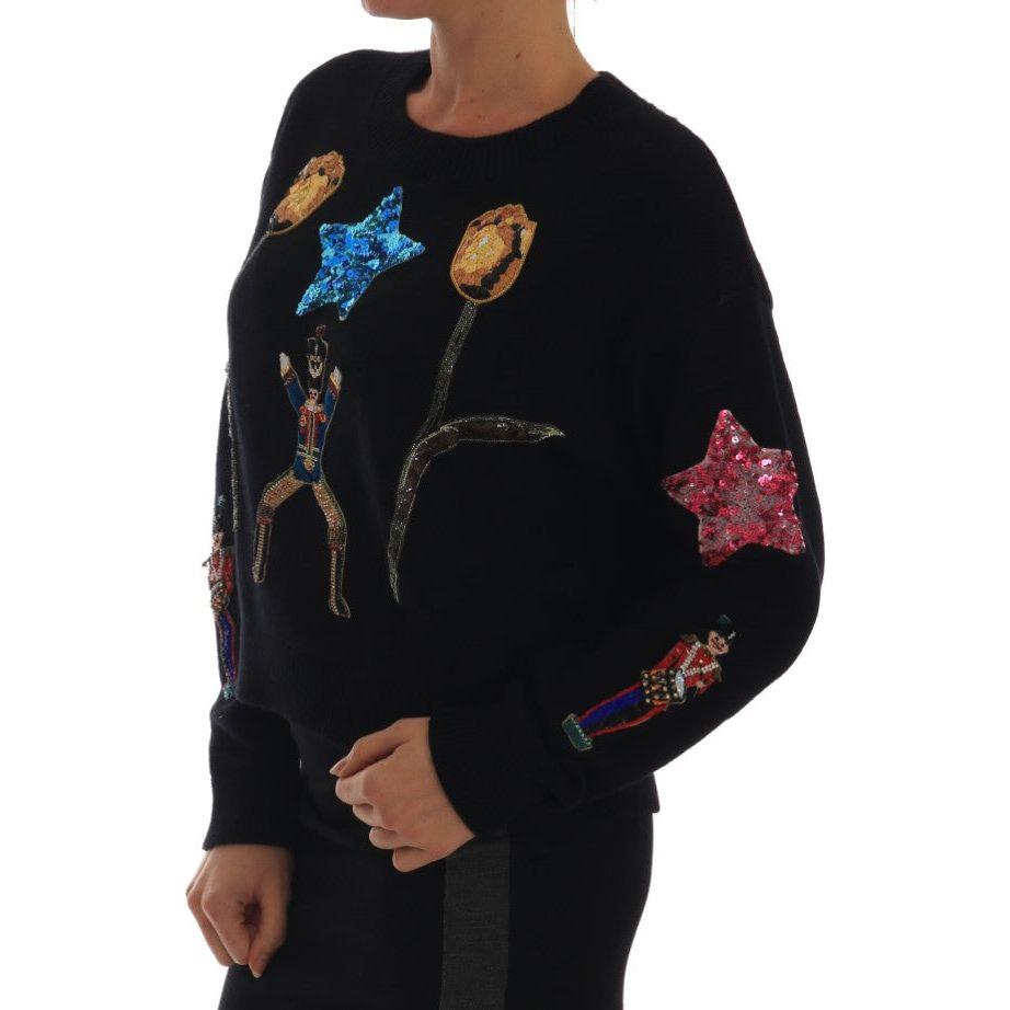 Dolce & Gabbana Fairy Tale Crystal Black Cashmere Sweater TSH1904-4